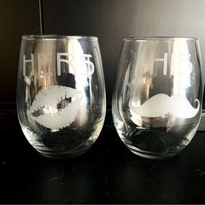 His Hers etched stemless wine glasses